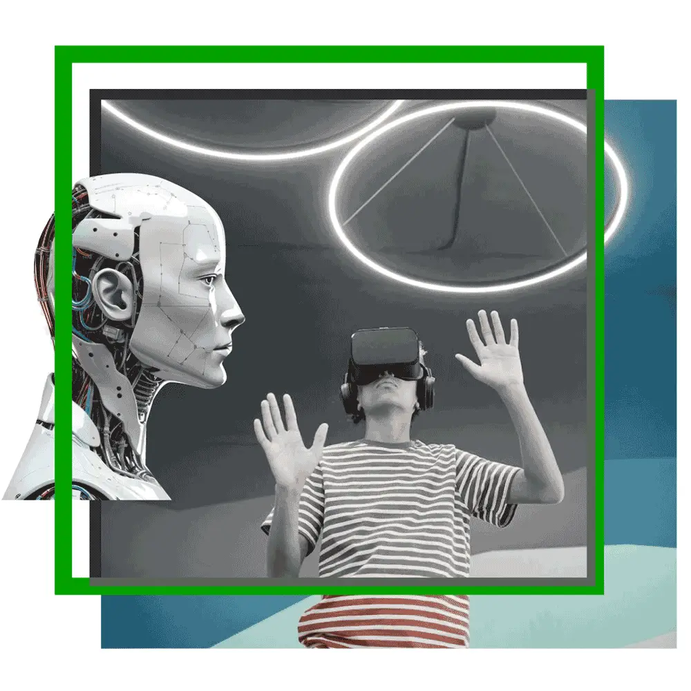 Innovation collage with robotics, immersive media and digital production